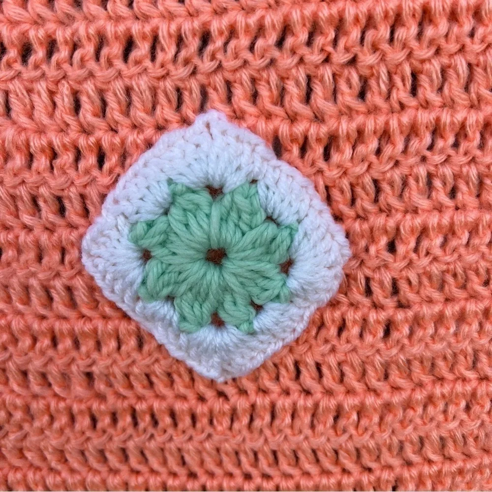 Hand Crocheted 3D Flower Baby Afghan Blanket Pastel Squares Scallop Edge 43x36